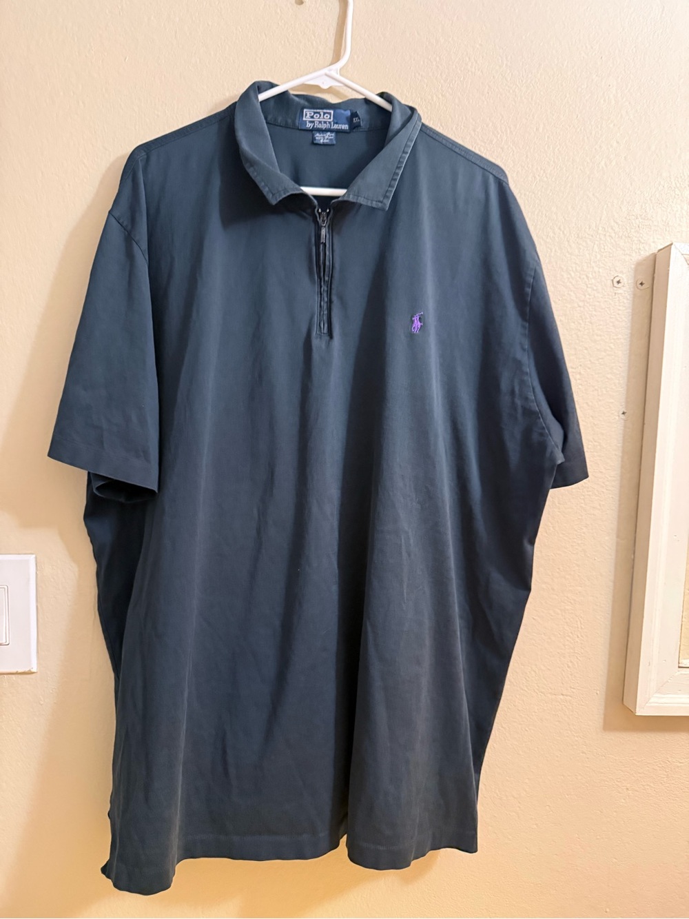 Polo by Ralph Lauren Dark Navy Short-Sleeve Zip Polo with Purple Pony